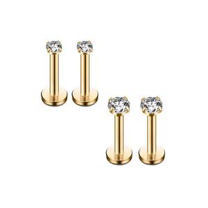 lot 2858 image: HQLA 16G Clear CZ Labret Monroe Lip Ring Tragus Nail Helix Earring Stud Piercing Jewelry Surgical Stainless Steel 2mm 3mm CZ 8mm Bar 4-8 Pcs (2 Pairs Yellow Gold - Bar 8mm CZ2-3mm)