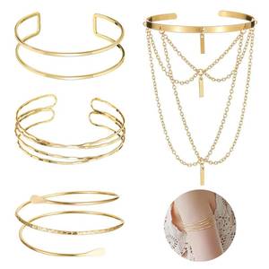 lot 2864 image: FIRSAUKI 4-10Pcs Arm Cuff Bracelets for Women Upper Arm Bands Armband Armlet Cuff Bangle Adjustable Gold Arm Bracelet Set 4G
