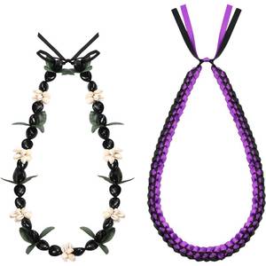 lot 2889 image: Remuuly 2 Pcs Graduation Leis 2026 Graduation Ribbon Lei Hawaiian Kukui Nut Lei Braided Necklace Beads Necklaces 2026 Graduation Gifts Party Accessories for Women and Men(Black Purple)