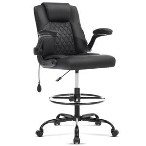 Morkprism Leather Drafting Chair, Tall Office Chair for Standing Desk, High Executive Office Chair with Inflatable Lumbar Support,Adjustable Height,Flip-up Armres and Foot Ring Studio Chair Black - Retail: $150