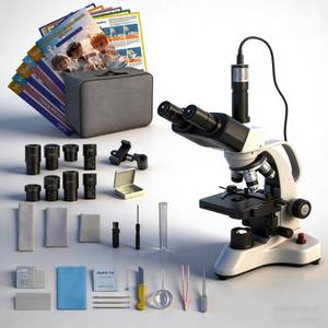 Vabiooth Split-Control Design Lab Compound Trinocular Microscope 40X-5000X Magnification with Two-Layer Mechanical Stage, Camera and Free Software, Experiment Kits & Manual for Adult Student - Retail: $180