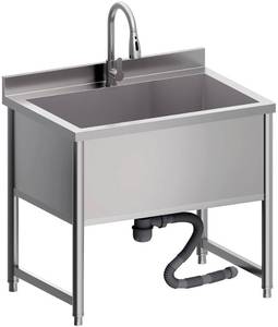 Stainless Steel Commercial Restaurant Sink, Freestanding Large Commercial Sink with Pull-out Faucet for Kitchen Dishwashing, Thawing, Pet Cleaning, Laundry Room, 35 Gallon, 23.6\"D x 33.5\"W x 36.8\"H - Retail: $500