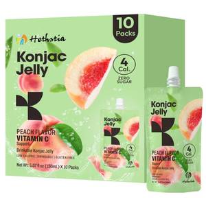 Hethstia Konjac Jelly Peach Flavor Drinkable Snack, 10-Pack Squeeze Pouches | 4 Calories, 0 Sugar, Vitamin C | Keto, Vegan, Gluten-Free, Healthy Low-Calorie Snack &amp; Gift