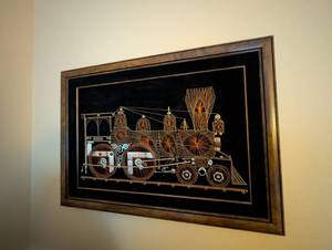 lot 660 image: Framed String Art Steam Locomotive