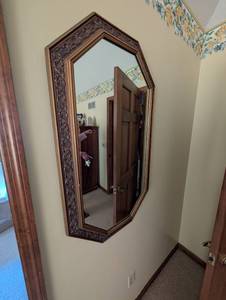 lot 672 image: Octagonal Wall Mirror with Carved Wood Frame