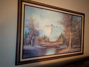 lot 685 image: Mountain Lake Landscape Oil Painting