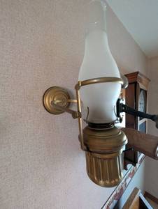 lot 693 image: Brass and White Glass Wall Sconce Light Fixture