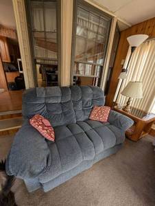 lot 697 image: Blue-Gray Reclining Sectional Sofa