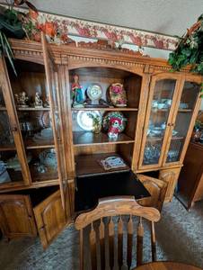 lot 704 image: Oak China Cabinet with Glass Display Doors contents not included
