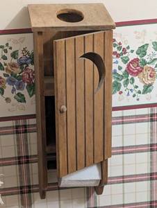 lot 715 image: Wooden Wall Mount Toilet Paper Cabinet
