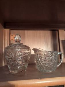 lot 3102 image: Cut Glass Sugar Bowl and Creamer Set