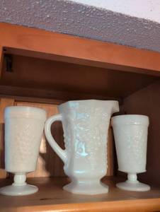 lot 3103 image: White Milk Glass Pedestal Drinking Set