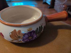 lot 3109 image: Floral Ceramic Soup Bowl with Handle