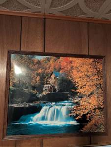 lot 3162 image: Grist Mill Waterfall Scene Framed Print