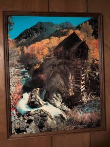 Mountain Waterfall Landscape Photography Print in Wood Frame