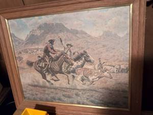 lot 3166 image: Western Cattle Drive Oil Painting