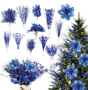 lot 69912 image: 108 Pcs Blue Glitter Christmas Picks and Sprays - Retail $18