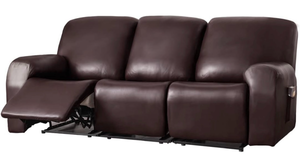 lot 70019 image: 8 Pieces Waterproof Faux PU Leather Recliner Sofa Covers Stretch Soft 3 Seats Couch Cover - Retail $105