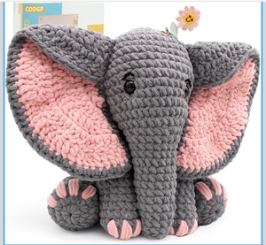 lot 70022 image: Crochet Kit for Beginners,13in Crochet Animal Kit Elephant,Crochet Starter Kit - Retail $27