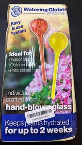 lot 70097 image: Plant Pals Watering Globes Set - 2 Piece Glass Waterers - Retail $15