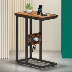 lot 73104 image: VECELO C Shaped End Table with Charging Station & Power Outlets, Quick Access Side Table for Sofa, C Bedside for Living Room Bedroom 1 Set,Brown