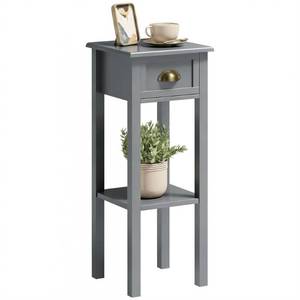 lot 73109 image: HOMCOM Narrow End Table with Drawer and Bottom Shelf, Slim Side Table for Small Spaces, Skinny Modern Space-Saving Accent Desk for Living Room, Set of 1, Gray