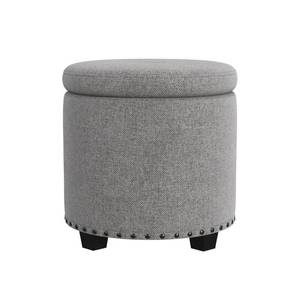 lot 73111 image: Homepop Home Decor  Upholstered Round Storage Ottoman with Nailheads Ottoman with Storage for Living Room & Bedroom, Grey Woven