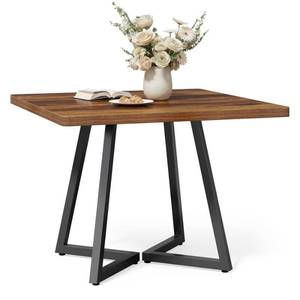 lot 73114 image: LITTLE TREE 31.5 Inches Small Dining Table for 4, Square Dinner Table for Small Space, Dining Room Tables, Rustic Brown Wooden Kitchen Table with Metal Legs, Modern Leisure Cafe Table for Apartment