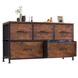 lot 73124 image: OLIXIS Dresser for Bedroom with 5 Drawers, Wide Chest of Drawers, Fabric Bedroom Dresser with Drawer Organizer, Storage Organizer Unit with Fabric Bins for Closet, Living Room, Hallway, Brown