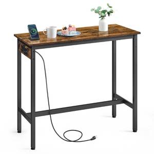 lot 73130 image: VASAGLE Bar Table, Narrow Long Kitchen Dining Table with Charging Station, Sturdy Metal Frame, Industrial, 15.7 x 39.4 x 35.4 Inches, Rustic Brown and Ink Black ULBT101K01