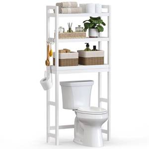 lot 73135 image: SONGMICS Over The Toilet Storage, 3-Tier Over Toilet Bathroom Organizer with Adjustable Shelf, 10.2 x 24.8 x 66.9 Inches, Space-Saving, Cloud White UBTS01WT