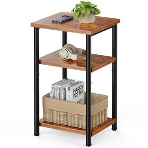 lot 73142 image: Sweetcrispy 3-Tier End Table with Adjustable Feet, Side Tables, Small Nightstand, 1-Pack for Bedroom, Living Room, Office, Brown