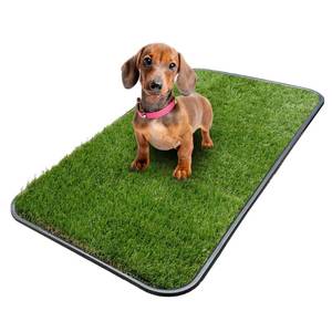 lot 73143 image: Ottomanson Artificial Grass Puppy Potty Training Pad with Tray, 15 x 30 Reusable Pee Pad for Small Pets and Dogs