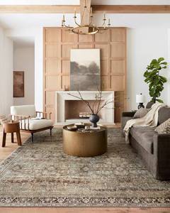 lot 73148 image: Loloi Layla Collection LAY-03 OliveCharcoal 5-0 x 7-6 .13 Thick Area Rug, Soft, Durable, Vintage Inspired, Distressed, Low Pile, Non-Shedding, Easy Clean, Printed, Living Room Rug