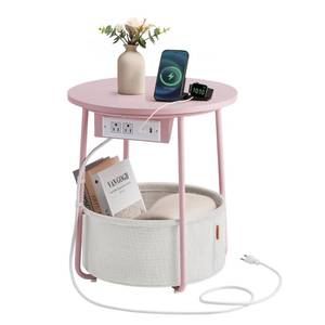 lot 73157 image: VASAGLE LILEA Collection - Side Table with Charging Station, Round End Table with Fabric Basket, Nightstand with USB Ports, for Living Room, Bedroom, Modern, Jelly Pink and Cream White ULET228R01