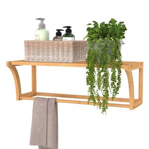 lot 73158 image: ClosetMaid Bamboo Wall Shelf with Towel Bar, Wall Mount Storage Shelves, Organizer Rack, Natural Finish