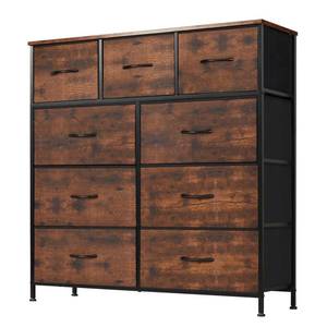 lot 21867 image: DUMOS Dresser for Bedroom, Storage Organizer with 9 Drawers, Chest of Drawers with Fabric Bins, Sturdy Metal Frame, Wood Tabletop for Guest Room, Closet, Entryway, Brown