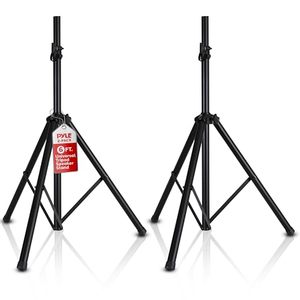 lot 21870 image: Pyle Universal Speaker Stand 2-Pack Heavy Duty Tripod Mount Holder Set, Height Adjustable from 40 to 71, 35mm Insert Compatibility, Safety Pin and Knob Locking for PA, DJ & Studio Use
