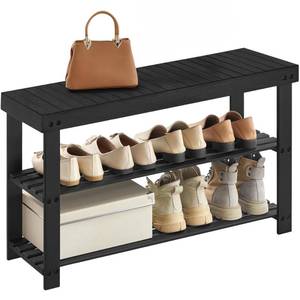 lot 21880 image: SONGMICS Shoe Rack Bench, 3-Tier Bamboo Shoe Storage Organizer, Entryway Bench, Holds Up to 286 lb, 11.3 x 35.4 x 17.8 Inches, for Entryway Bathroom Bedroom, Ink Black ULBS90B33