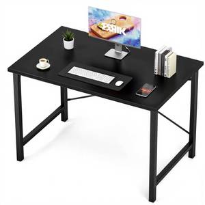 lot 21883 image: Sweetcrispy Small Computer Office Desk 40 Inch Student Study Writing Work with Metal Frame Wood Tabletop Modern Simple Home Bedroom PC Table - Black