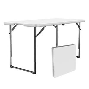 lot 21978 image: FurniEdge 4ft Folding Table with Adjustable Height, Heavy Duty Fold-in-Half Plastic Table with Steel Legs, Portable for Indoor, Outdoor, Picnic, Camping, Dining, Party, White