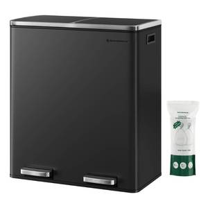 lot 21979 image: SONGMICS Trash Can, 2 x 8 Gallon (2 x 30 L) Garbage Can for Kitchen, with 15 Trash Bags, 2 Compartments, Plastic Inner Buckets and Hinged Lids, Airtight, Black ULTB60BK