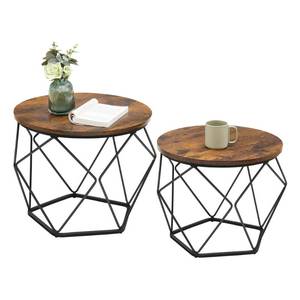 lot 21980 image: VASAGLE Small Coffee Table Set of 2, Round Coffee Table with Steel Frame, Side End Table for Living Room, Bedroom, Office, Rustic Brown and Ink Black