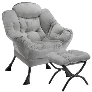 lot 21985 image: Congermom Lazy Chair with Folding Ottoman Modern Large Accent Chair,Contemporary Lounge Leisure Sofa Chair with Armrests Upholstered Sofa Armchair Reading Chair for Bedroom,Dorm&Office (Light Grey-f)