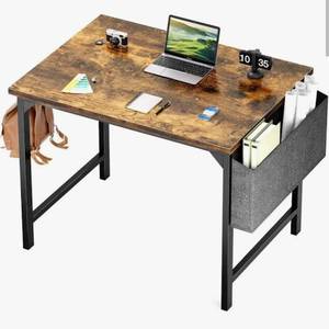 lot 21992 image: Sweetcrispy Small Computer Office Desk 32 Inch Student Study Writing Work with Metal Frame Wood Tabletop Modern Simple Home Bedroom PC Table - Rustic,