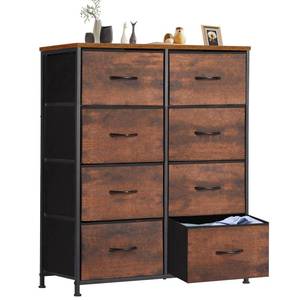 lot 21993 image: Sweetcrispy Dresser for Bedroom with 8 Storage Drawers, Large Fabric Storage Tower Organizer, Chest of Drawers with Metal Frame Wooden Top for Closet, Living Room, Entryway,Brown