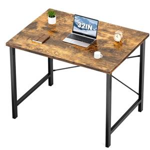 lot 22109 image: Sweetcrispy Computer Small Office Desk 32 Inch Student Study Writing Work with Metal Frame Wood Tabletop Modern Simple PC Home Bedroom Table, Rustic Brown