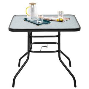lot 22114 image: Outdoor Table Patio Table Dining Table with Tempered Glass Umbrella Hole for Lawn Balcony, Yard (Square)