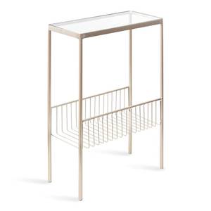 lot 22118 image: Kate and Laurel Trubey Modern Side Table, 15.75 x 8 x 24.6, Silver, Contemporary End Table with Glass Top
