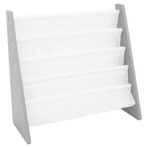 lot 22120 image: Humble Crew 4-Tier Kids Bookshelf, Grey WoodWhite - Premium Book Shelf for Kids Rooms with Four Deep Pockets - Toddler Sling Book Rack with Deep Sleeves, Nursery Bookcase Organizer